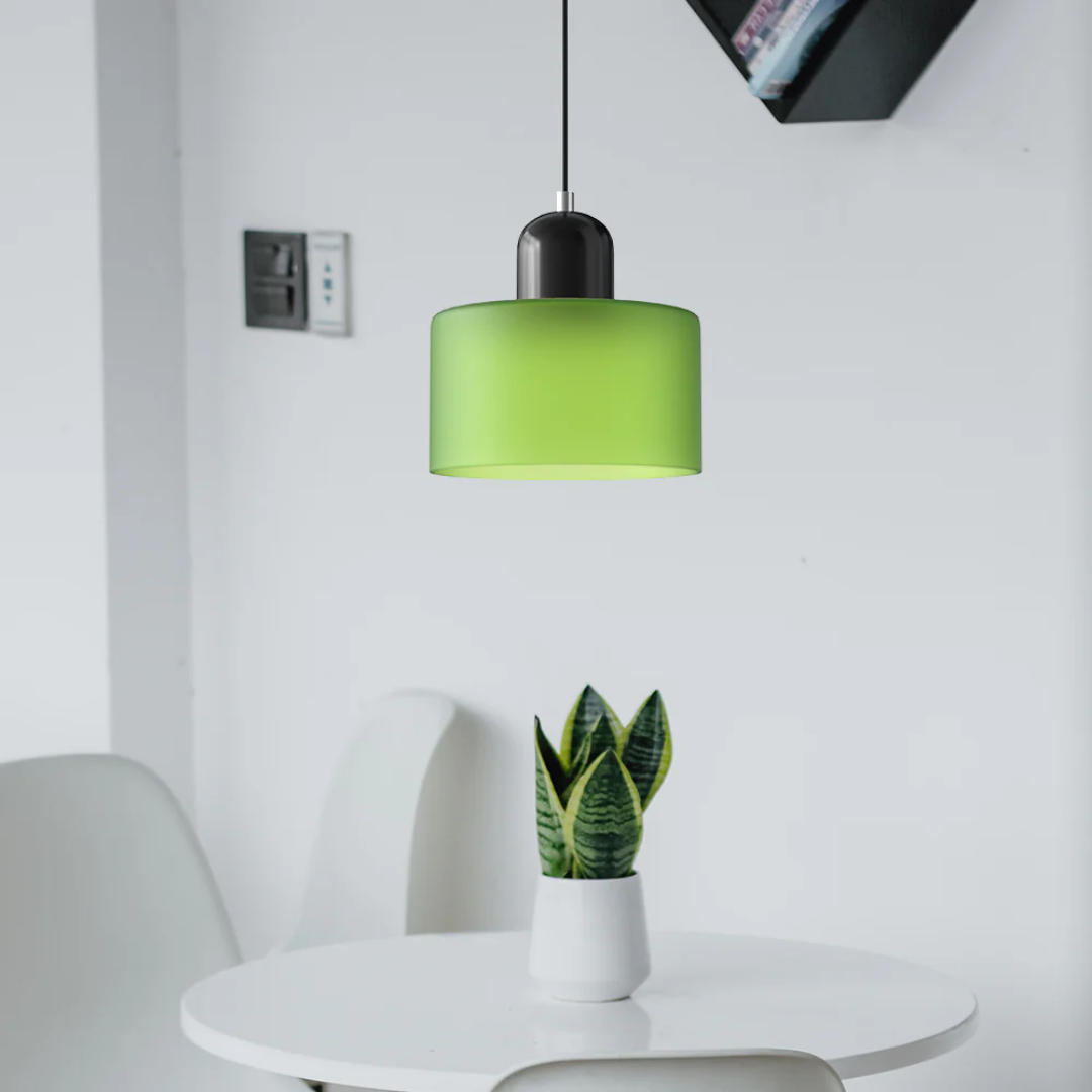 Tusa – Retro Hanglamp met Oranje Glazen Kap & Groene Bovenzijde
