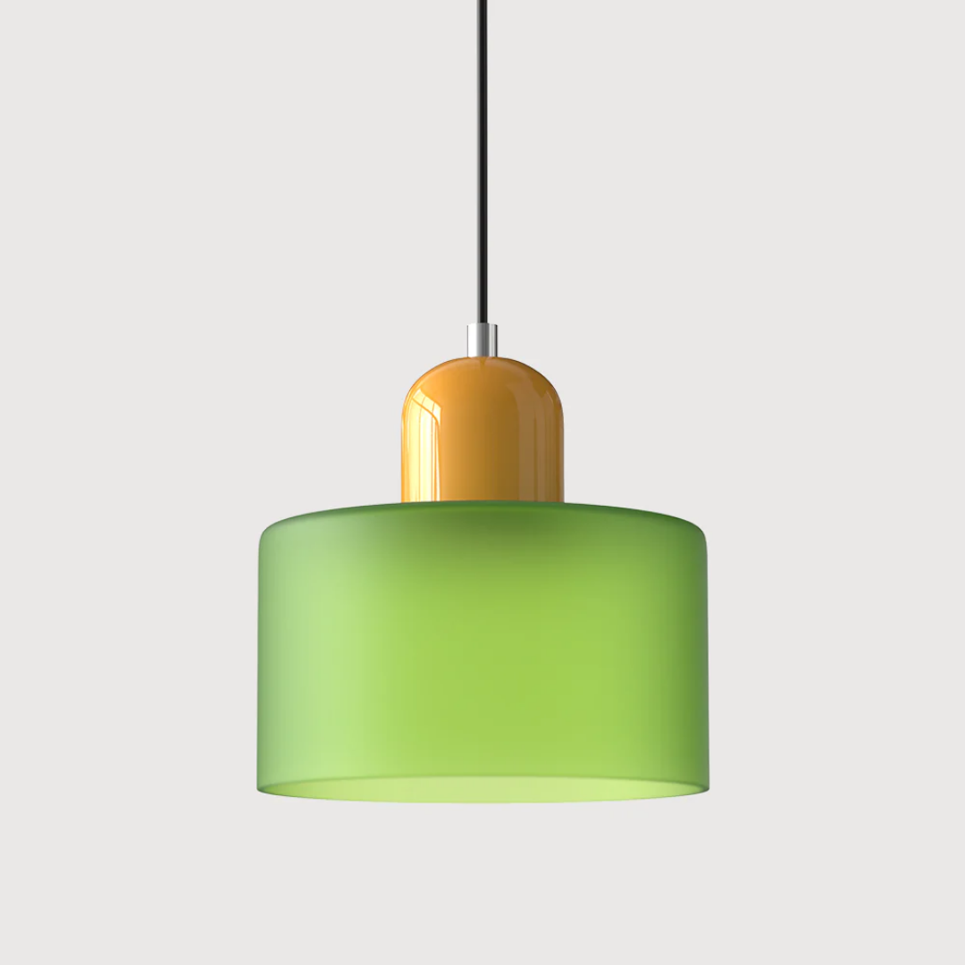 Tusa – Retro Hanglamp met Oranje Glazen Kap & Groene Bovenzijde