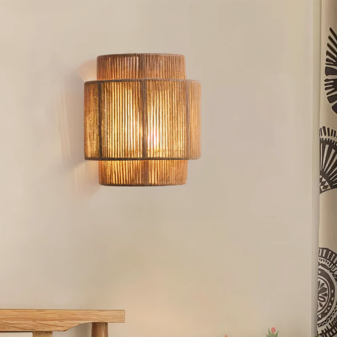 Lumio - Japandi Wandlamp met Henneptouw en Rattan Lampenkap
