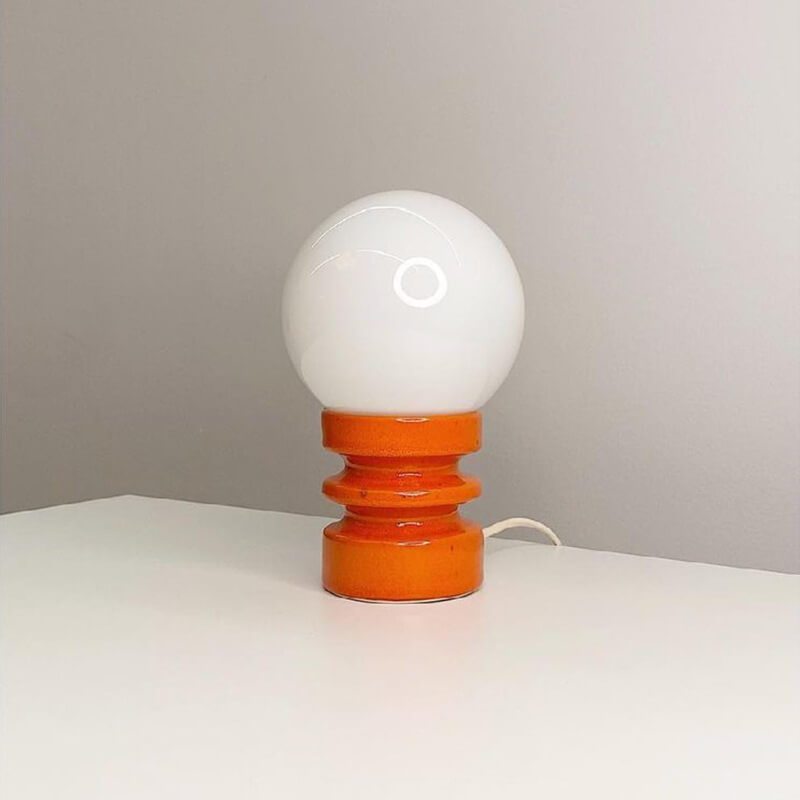 Moderne Tafellamp – Houten Basis & Glazen Kap in Oranje, Rood of Groen