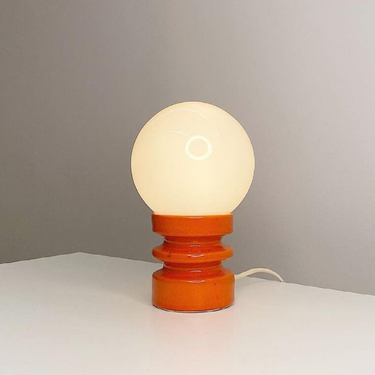 Moderne Tafellamp – Houten Basis & Glazen Kap in Oranje, Rood of Groen