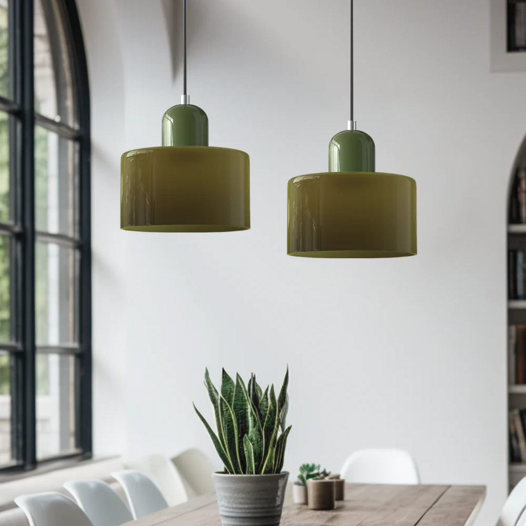 Tusa – Retro Hanglamp met Oranje Glazen Kap & Groene Bovenzijde