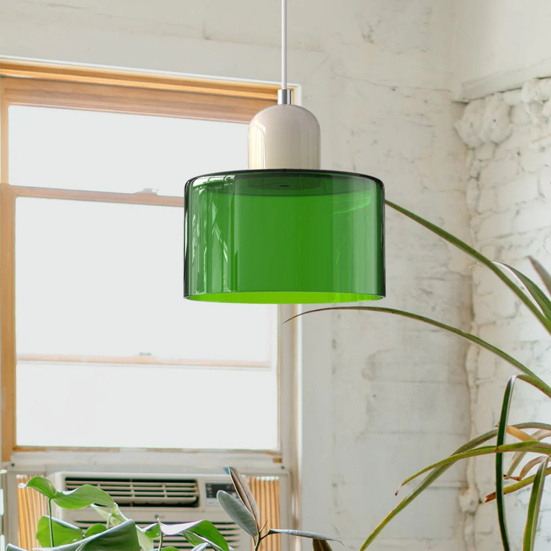 Tusa – Retro Hanglamp met Oranje Glazen Kap & Groene Bovenzijde