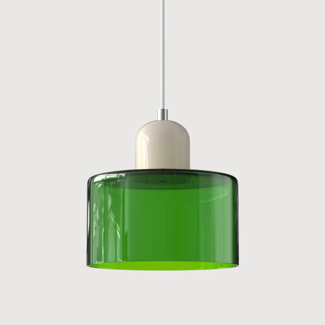 Tusa – Retro Hanglamp met Oranje Glazen Kap & Groene Bovenzijde