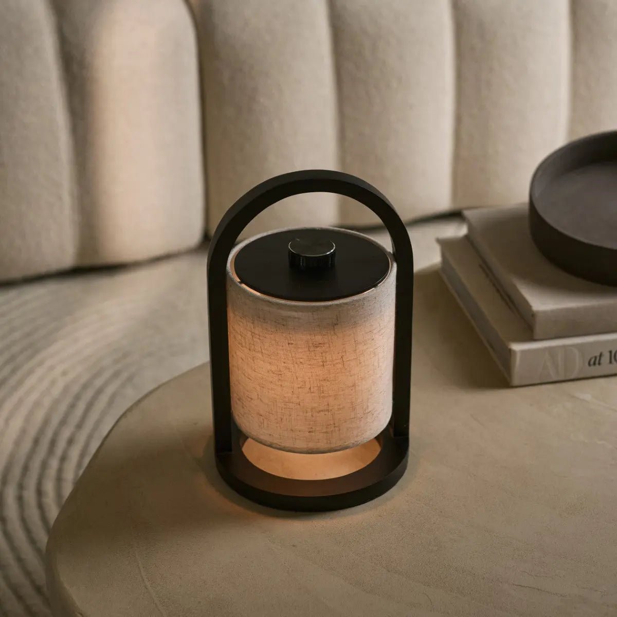 Lumio - Japandi Draadloze houten tafellamp met katoenen kap en touch-dimmer