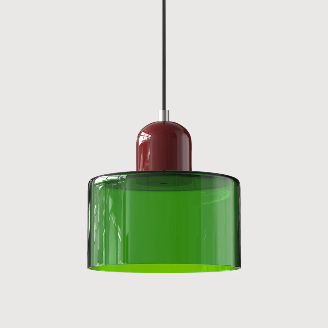 Tusa – Retro Hanglamp met Oranje Glazen Kap & Groene Bovenzijde