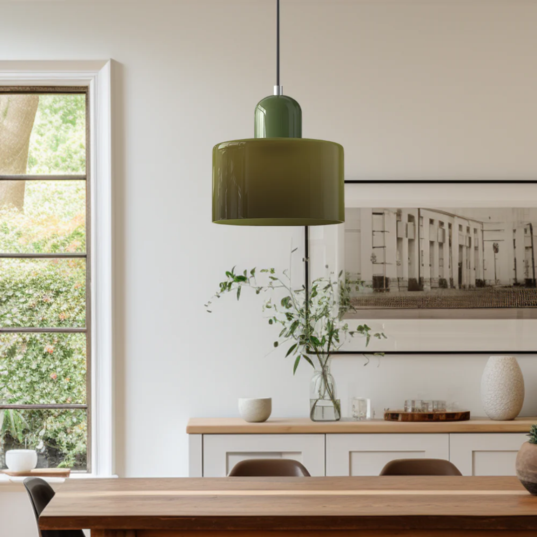 Tusa – Retro Hanglamp met Oranje Glazen Kap & Groene Bovenzijde