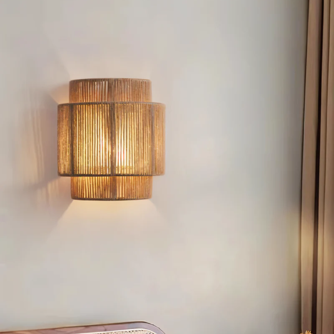 Lumio - Japandi Wandlamp met Henneptouw en Rattan Lampenkap