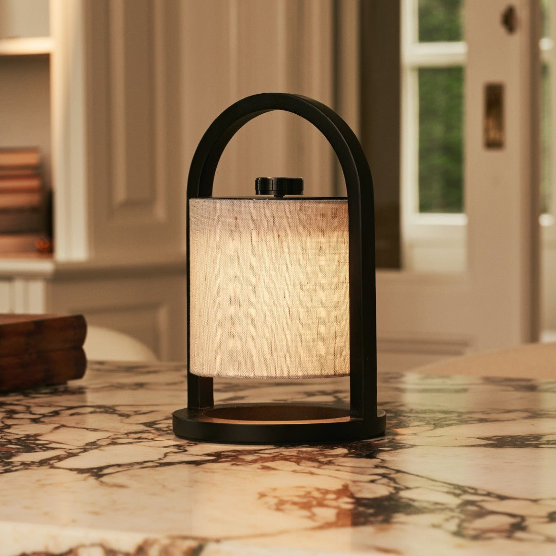 Lumio - Japandi Draadloze houten tafellamp met katoenen kap en touch-dimmer