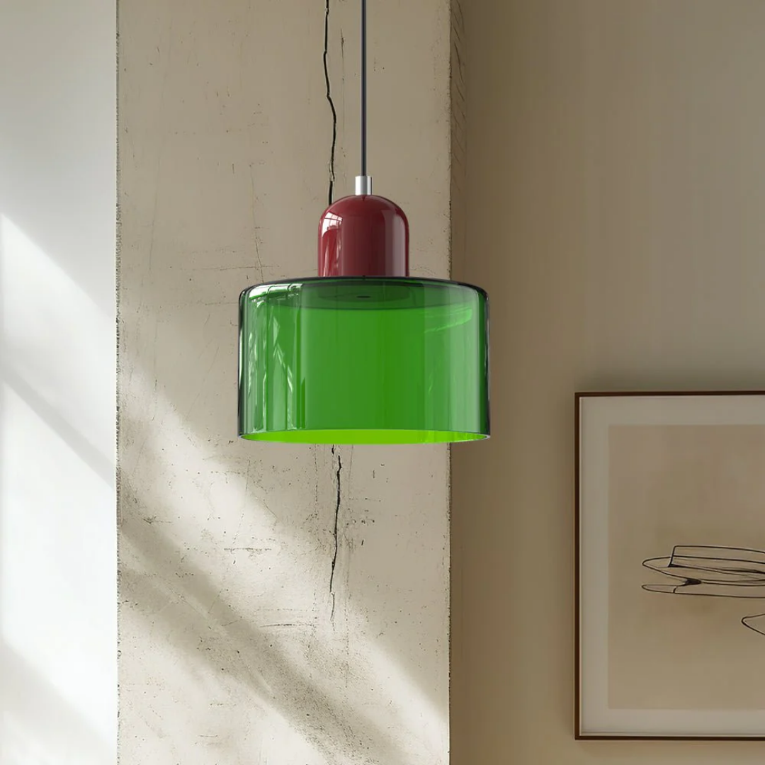 Tusa – Retro Hanglamp met Oranje Glazen Kap & Groene Bovenzijde