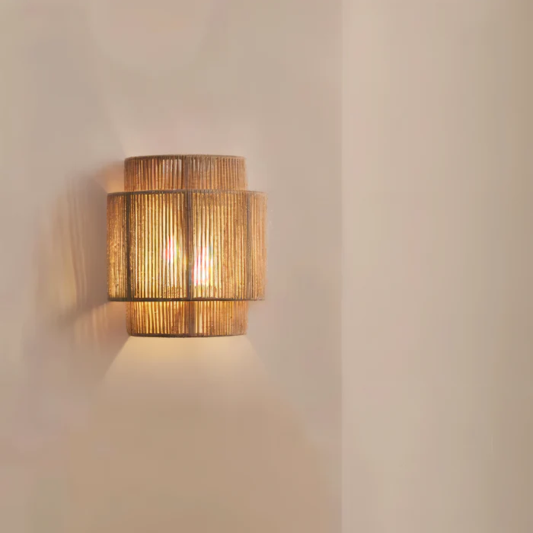 Lumio - Japandi Wandlamp met Henneptouw en Rattan Lampenkap