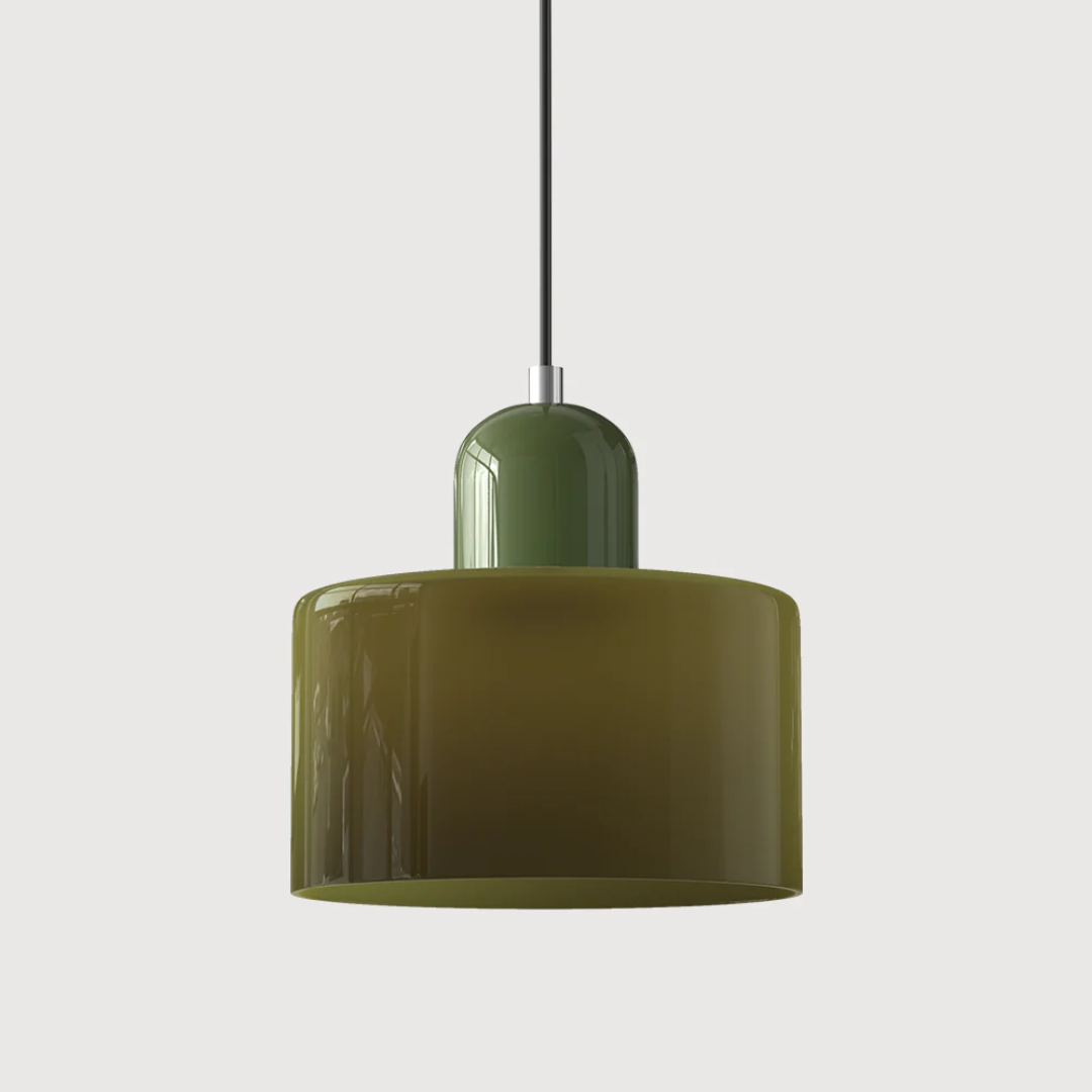 Tusa – Retro Hanglamp met Oranje Glazen Kap & Groene Bovenzijde