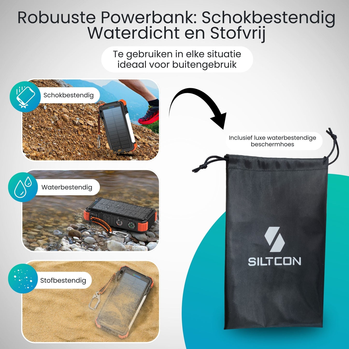 Lumio – Extra Krachtige Solar Powerbank 20000mAh met zonnepaneel & draadloos opladen