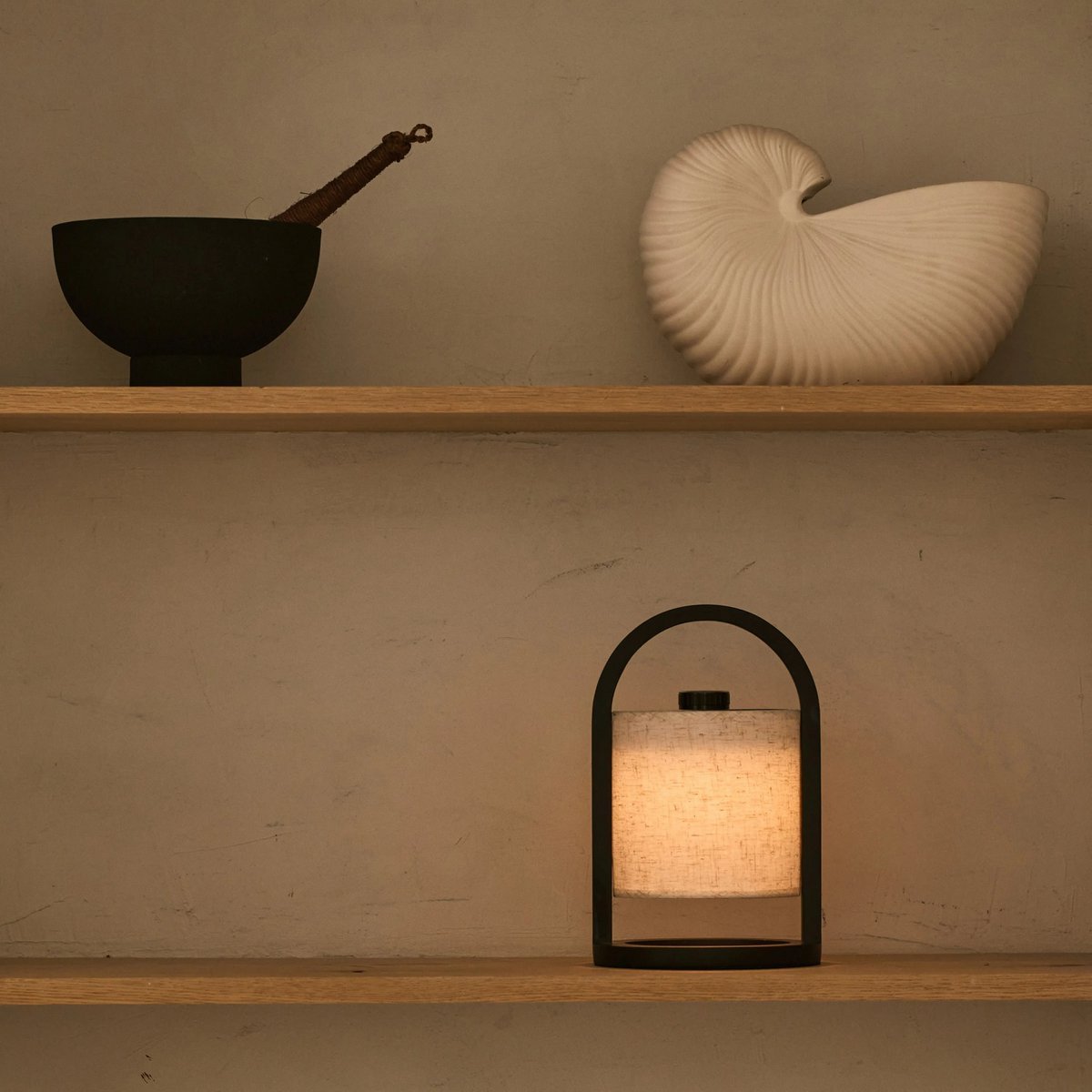 Lumio - Japandi Draadloze houten tafellamp met katoenen kap en touch-dimmer