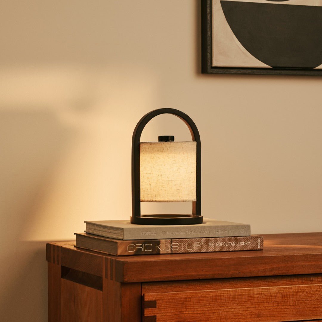 Lumio - Japandi Draadloze houten tafellamp met katoenen kap en touch-dimmer