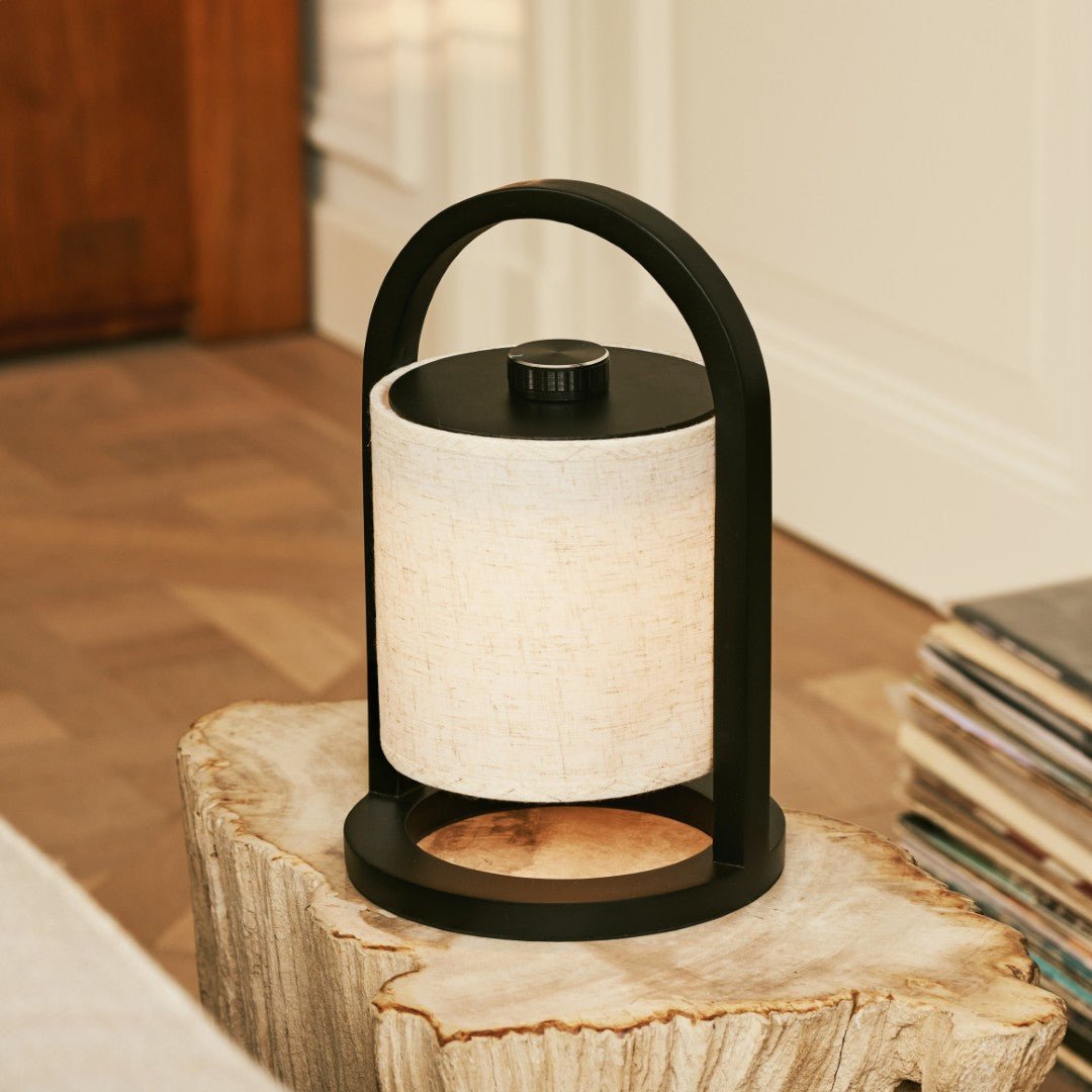 Lumio - Japandi Draadloze houten tafellamp met katoenen kap en touch-dimmer