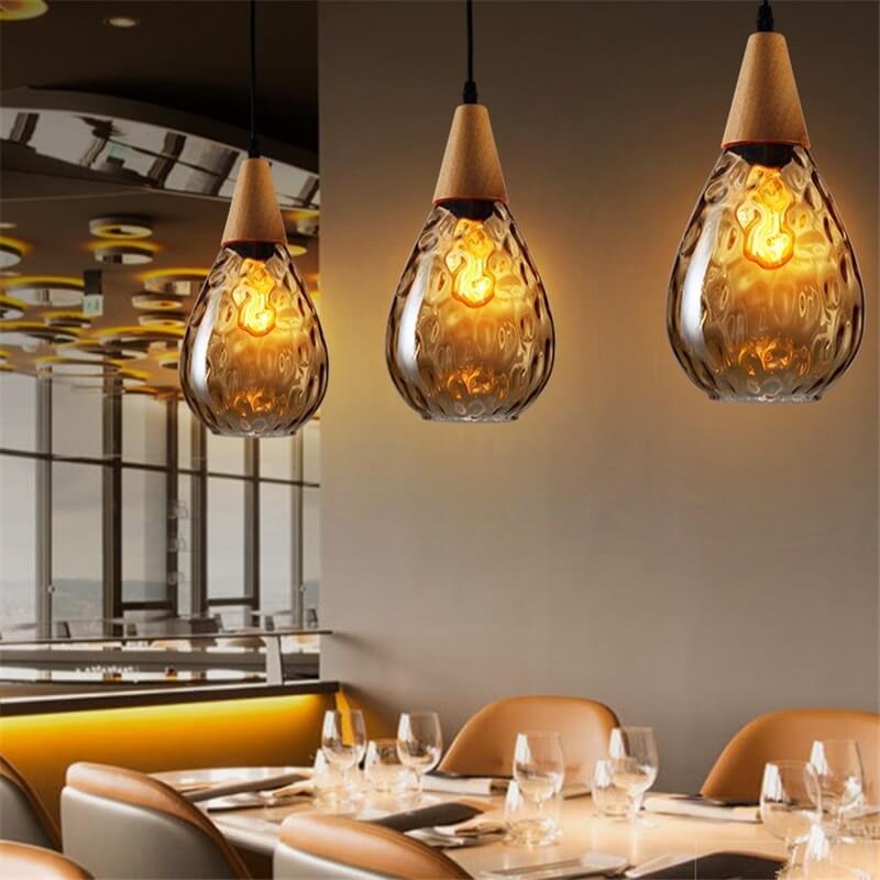 Moderne Glazen Hanglamp – Clear, Amber of Smoke Gray met Houten Accent