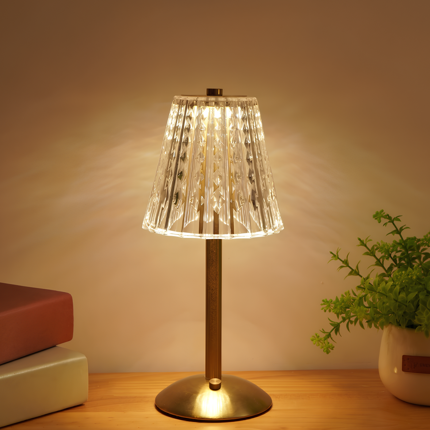 Lumio - Gouden kristallen draadloze tafellamp met touch-dimming