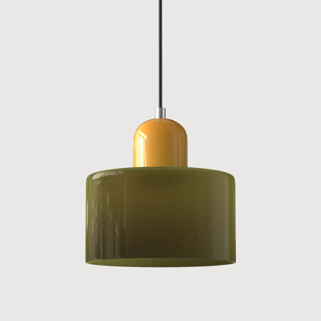 Tusa – Retro Hanglamp met Oranje Glazen Kap & Groene Bovenzijde