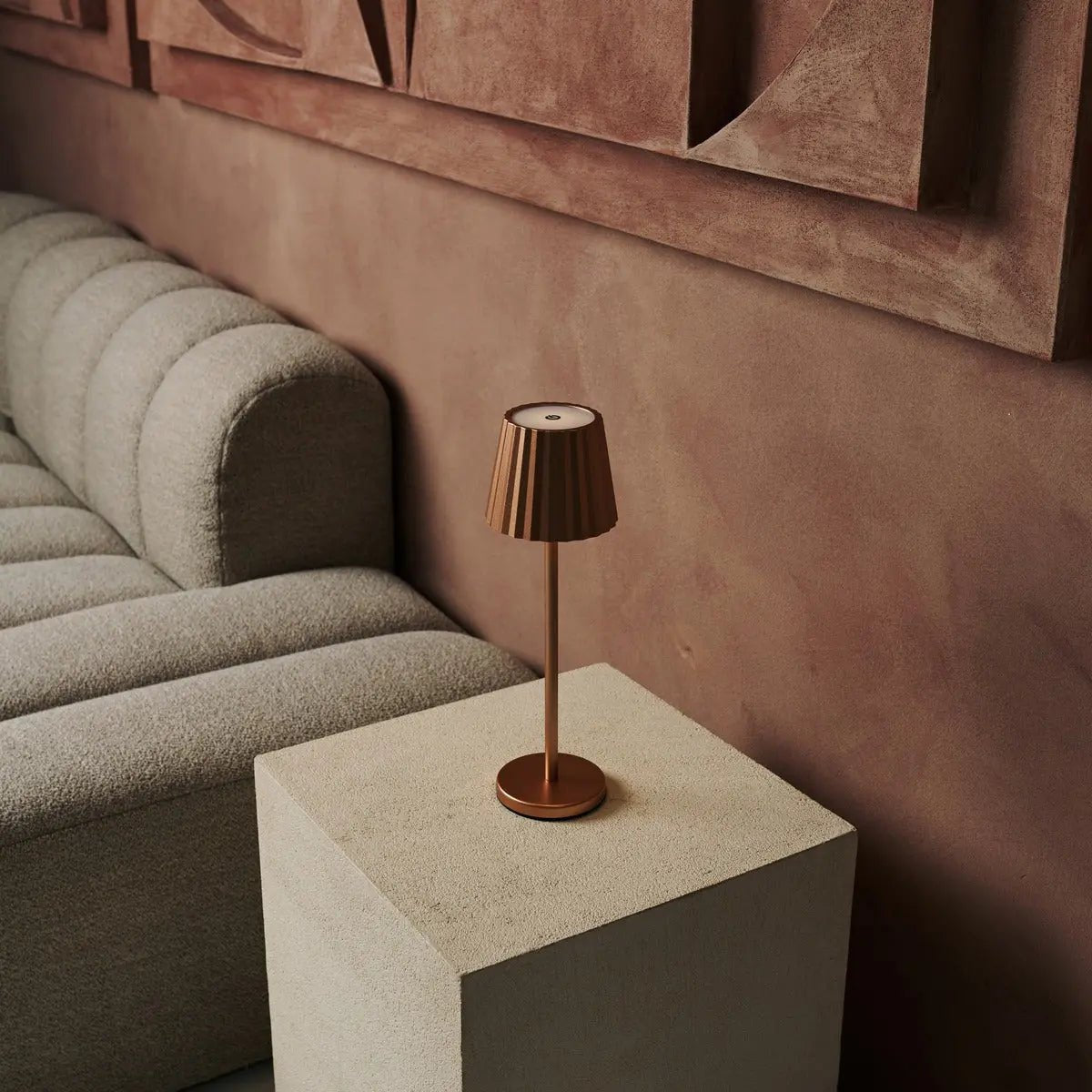 Lumio - Koperen elegante tafellamp oplaadbaar met touch‑dimmer
