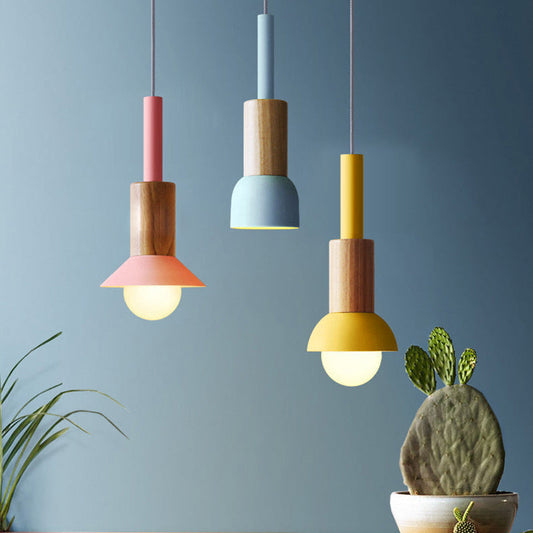 Scandinavische Houten Hanglamp – Roze / Geel / Groen – E26 Fitting