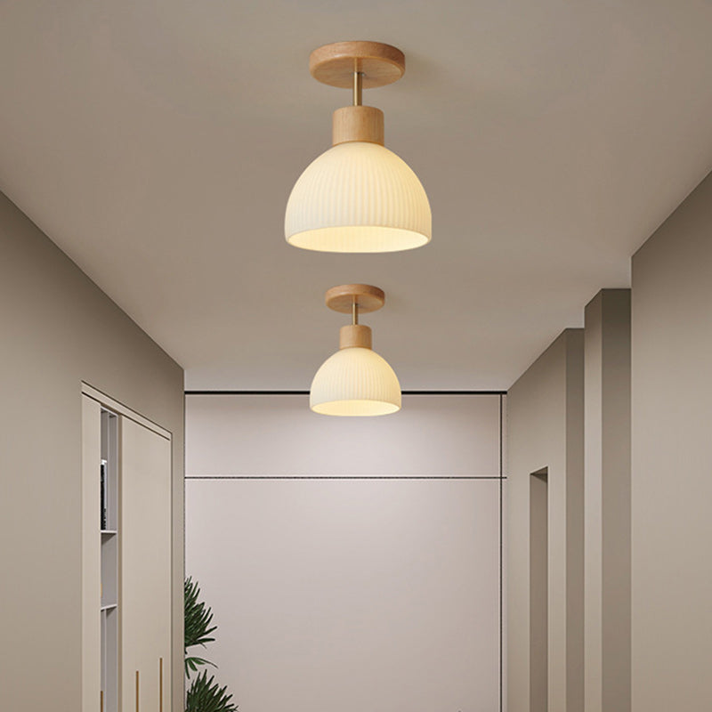 Minimalistische Scandinavische Plafondlamp – Hout & Glas – Wit – 220-240V (1 Lichtbron)