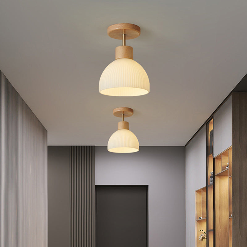 Minimalistische Scandinavische Plafondlamp – Hout & Glas – Wit – 220-240V (1 Lichtbron)