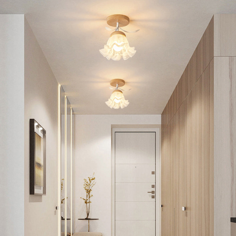 Minimalistische Scandinavische Plafondlamp – Hout & Glas – Wit – 220-240V (1 Lichtbron)