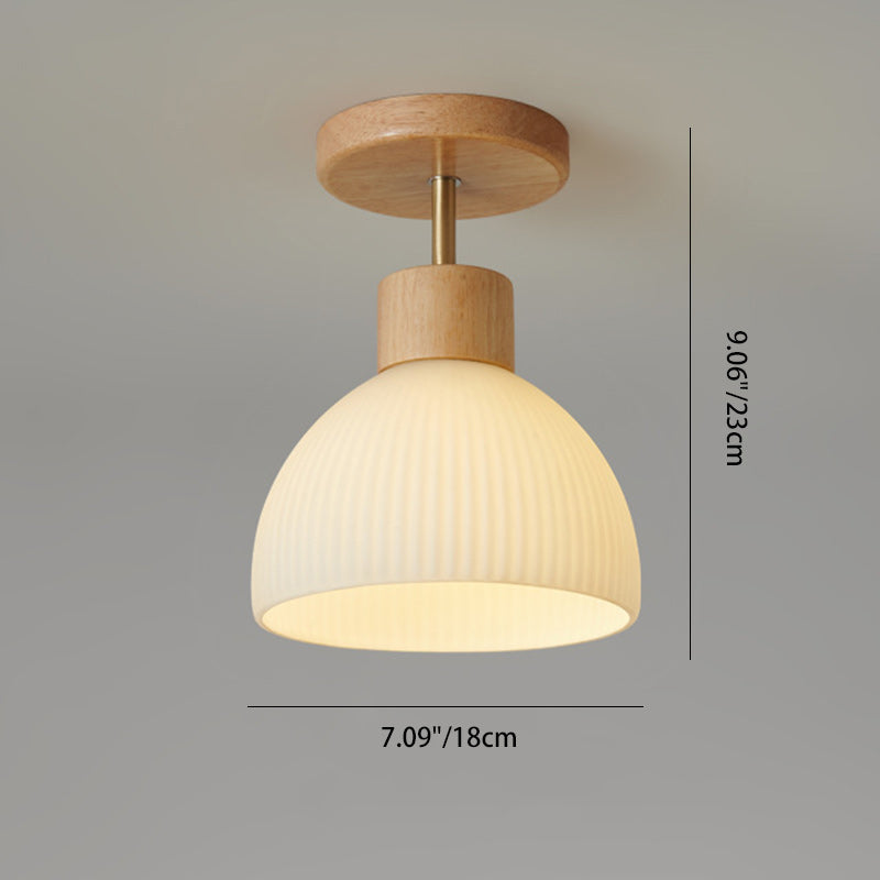 Minimalistische Scandinavische Plafondlamp – Hout & Glas – Wit – 220-240V (1 Lichtbron)