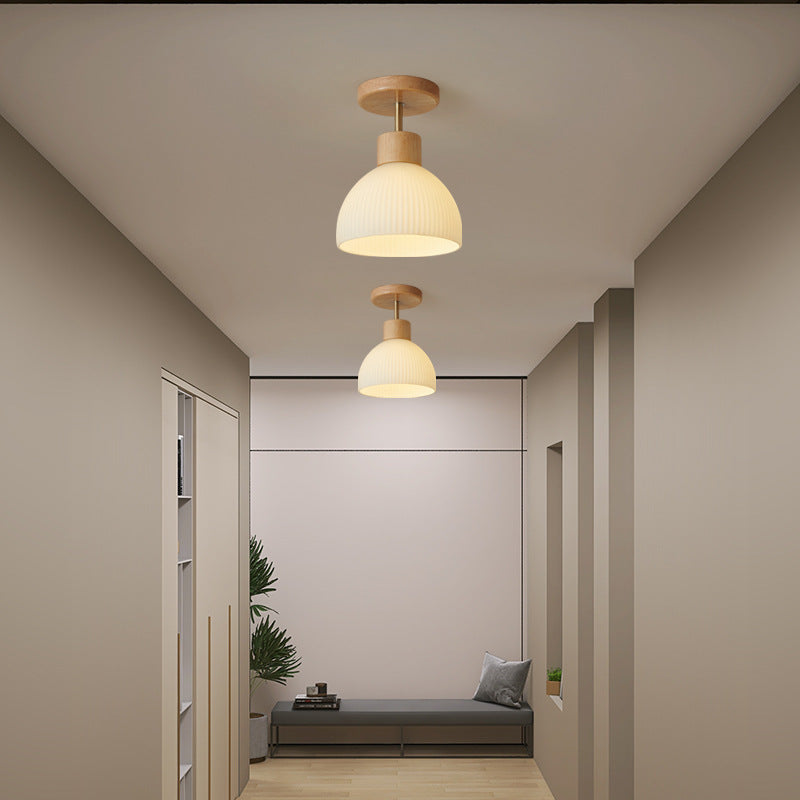 Minimalistische Scandinavische Plafondlamp – Hout & Glas – Wit – 220-240V (1 Lichtbron)