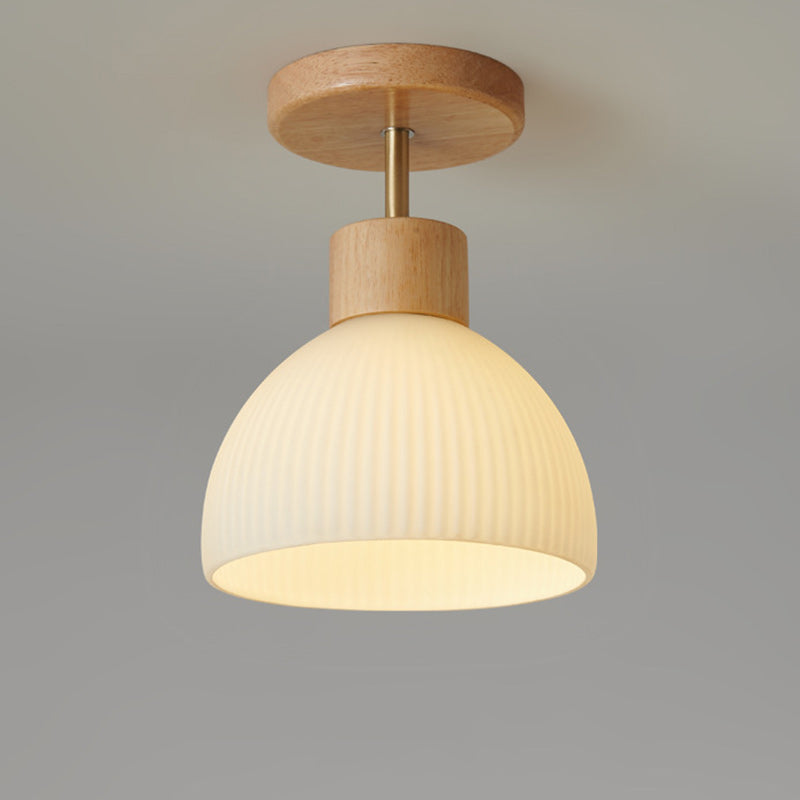 Minimalistische Scandinavische Plafondlamp – Hout & Glas – Wit – 220-240V (1 Lichtbron)