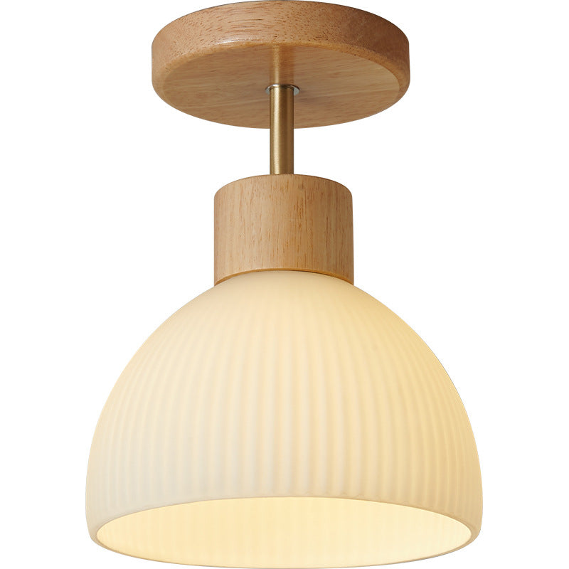 Minimalistische Scandinavische Plafondlamp – Hout & Glas – Wit – 220-240V (1 Lichtbron)