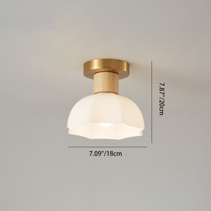 Minimalistische Scandinavische Plafondlamp – Hout & Glas – Wit – 220-240V (1 Lichtbron)