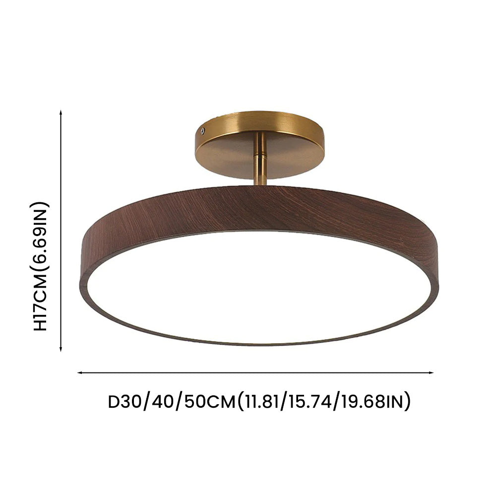 Fjell – Scandinavische Plafondlamp met Houtlook & Goudkleurig Montuur