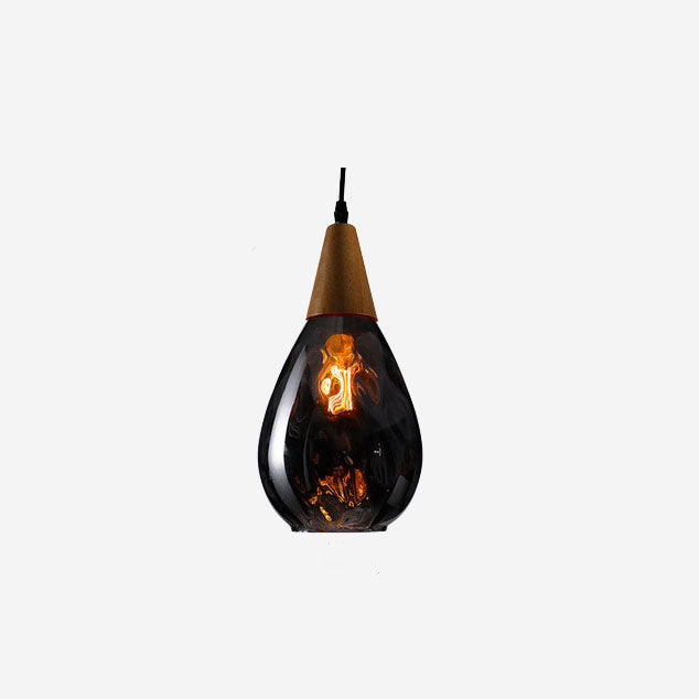 Moderne Glazen Hanglamp – Clear, Amber of Smoke Gray met Houten Accent