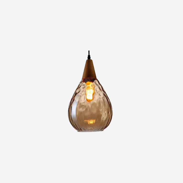 Moderne Glazen Hanglamp – Clear, Amber of Smoke Gray met Houten Accent