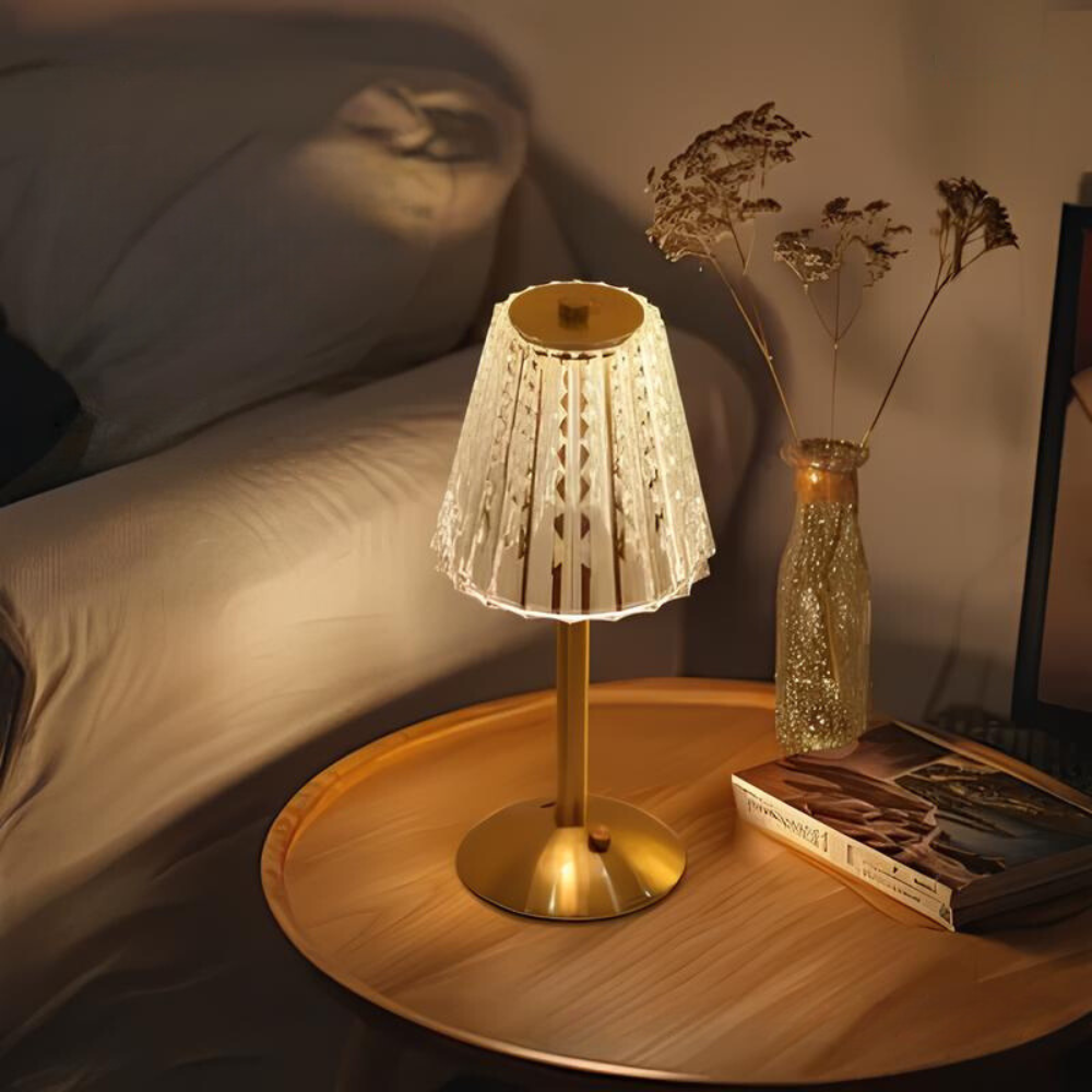 Lumio - Gouden kristallen draadloze tafellamp met touch-dimming