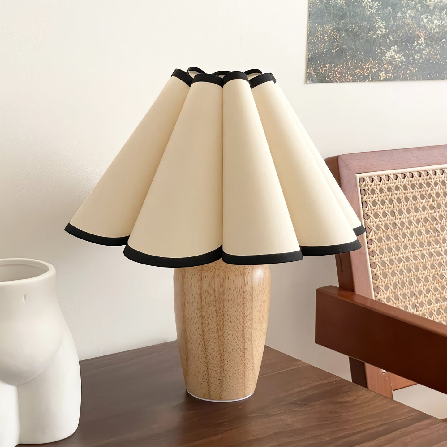 Lumio – Vintage Tafellamp met Houten Voet en Geribbelde Kap