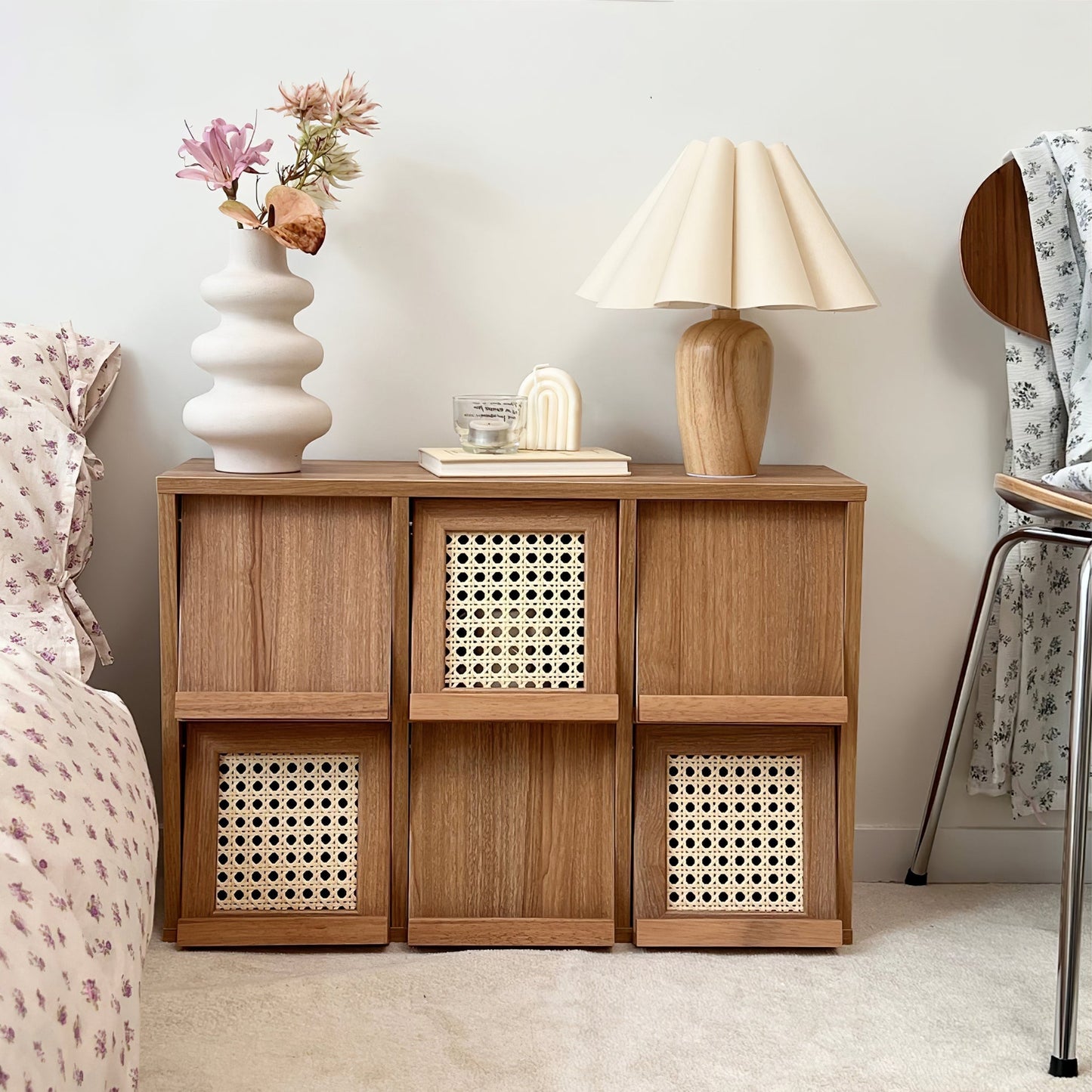 Lumio – Vintage Tafellamp met Houten Voet en Geribbelde Kap