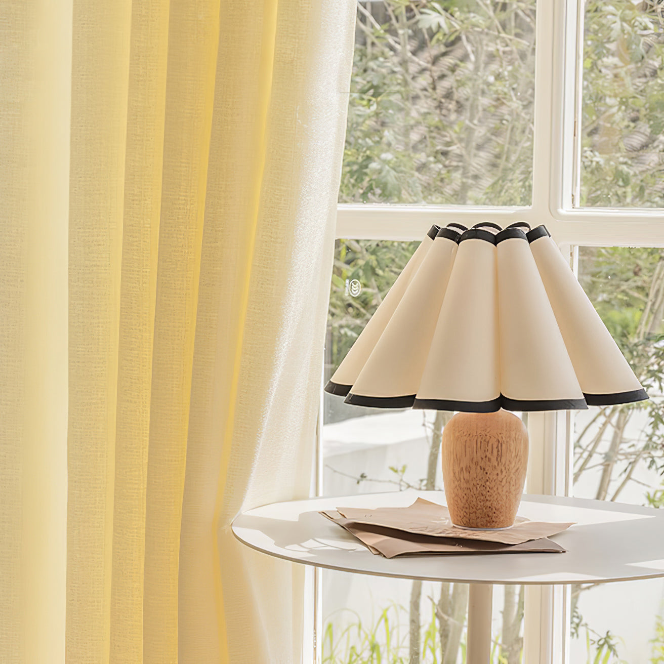 Lumio – Vintage Tafellamp met Houten Voet en Geribbelde Kap