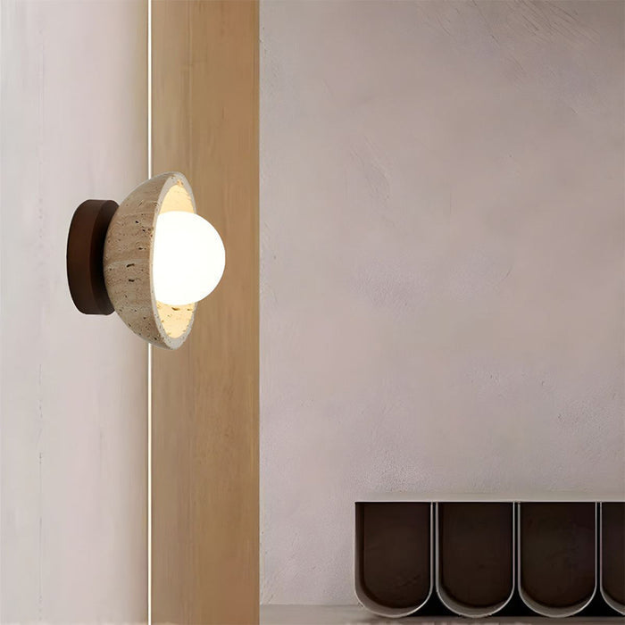 Lumio - Japandi Wandlamp van Travertijn met Organisch Schaalvormig Design