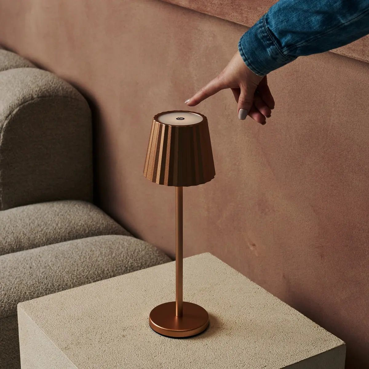Lumio - Koperen elegante tafellamp oplaadbaar met touch‑dimmer