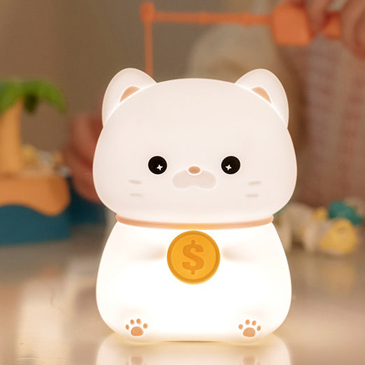 Lumio – Geluks Kat met Munt Nachtlamp Kind LED Slaaplamp Babykamer