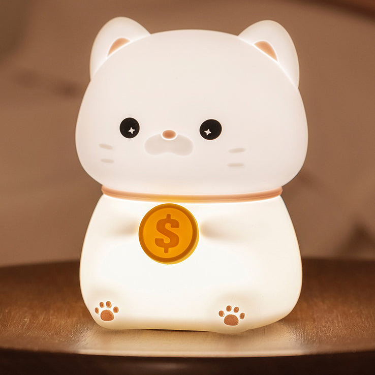 Lumio – Geluks Kat met Munt Nachtlamp Kind LED Slaaplamp Babykamer