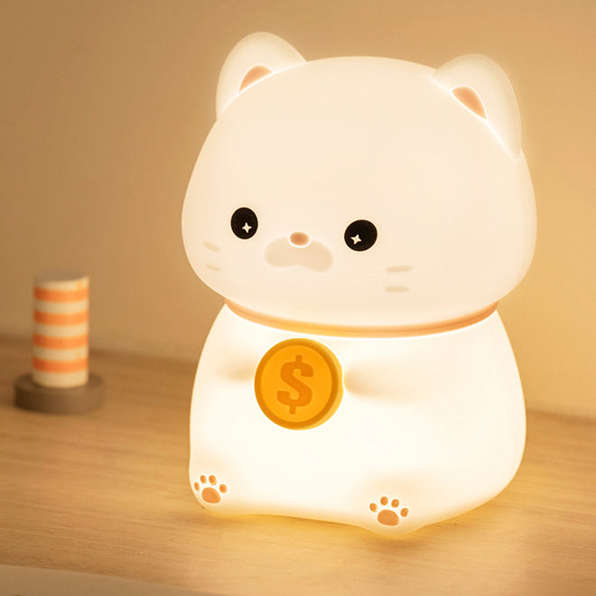 Lumio – Geluks Kat met Munt Nachtlamp Kind LED Slaaplamp Babykamer