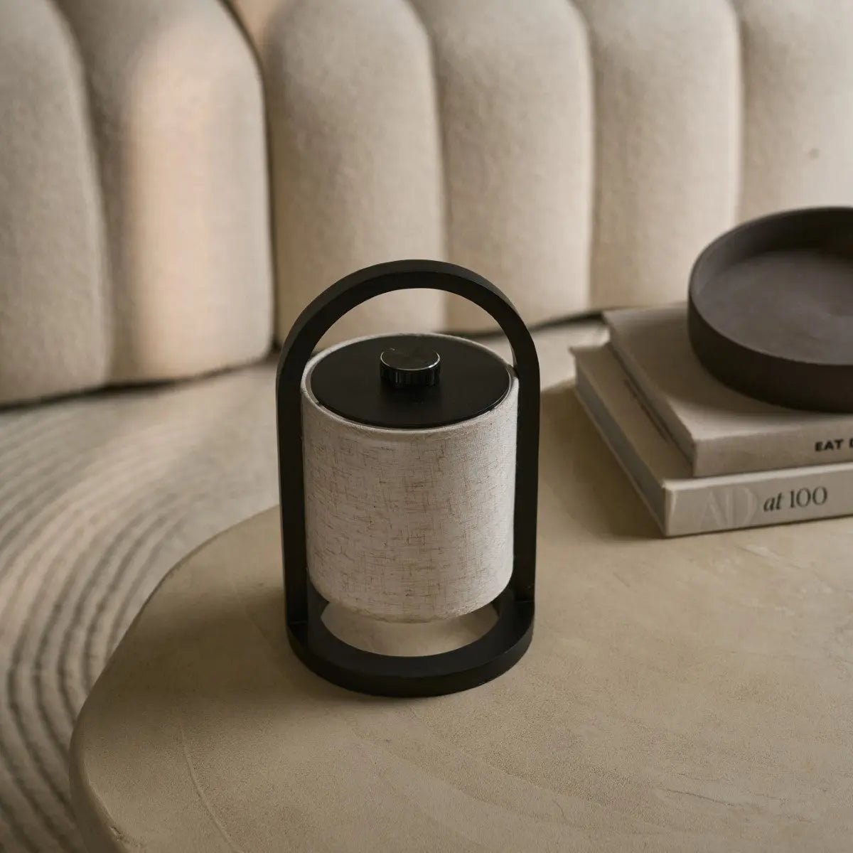 Lumio - Japandi Draadloze houten tafellamp met katoenen kap en touch-dimmer