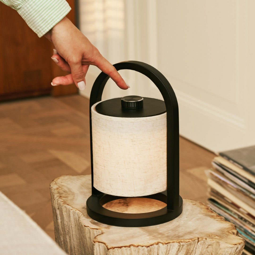 Lumio - Japandi Draadloze houten tafellamp met katoenen kap en touch-dimmer