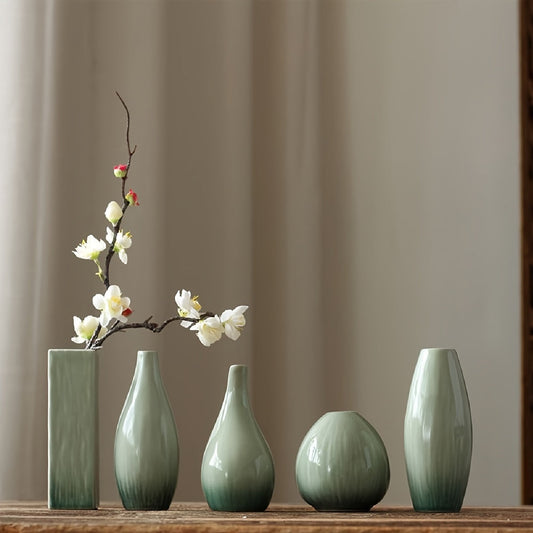 Lumio – 5-delige Keramieken Vaas Set Natuurlijk Groen Organisch Design