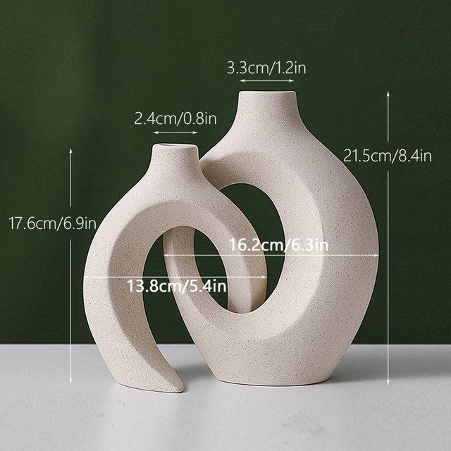 Lumio – Japandi Set van 2 Beige Keramische Vazen Minimalistisch Design