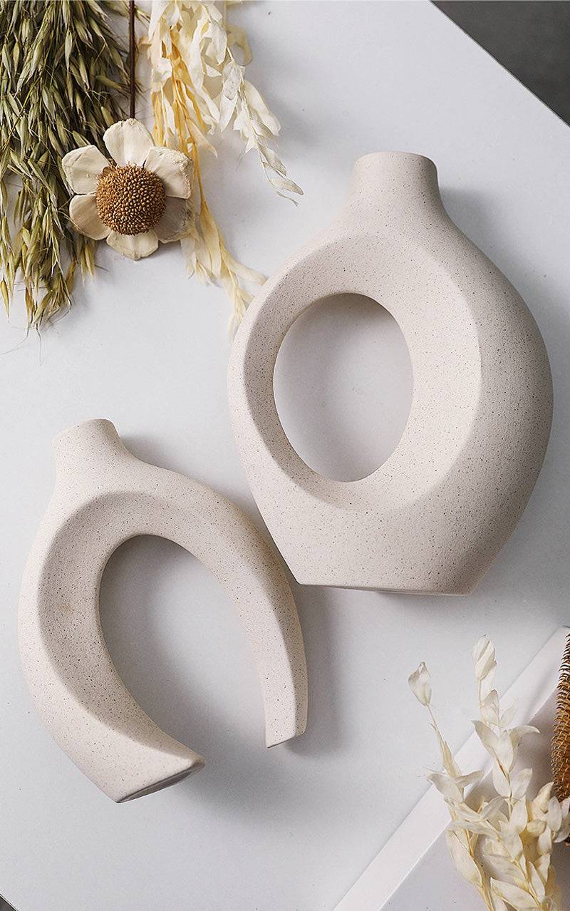 Lumio – Japandi Set van 2 Beige Keramische Vazen Minimalistisch Design